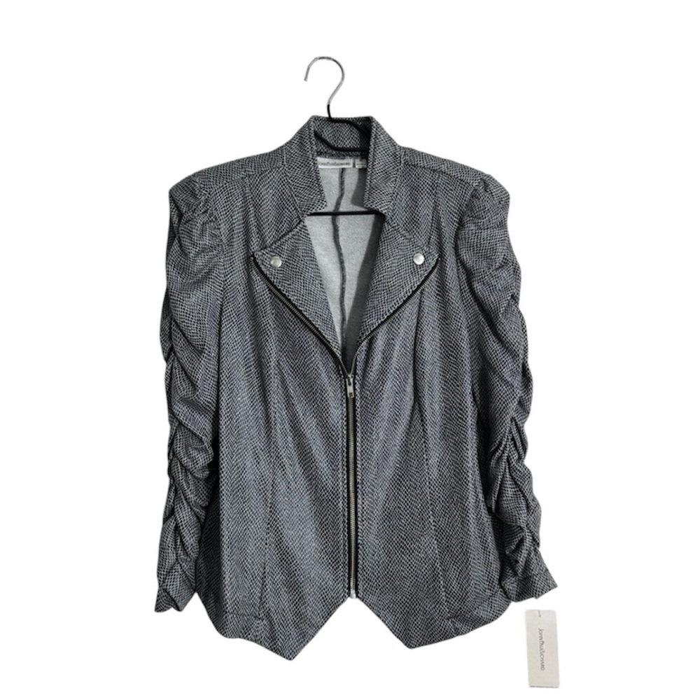 JohnPaulRichard‎ Medium Black Gray Full Zip Blazer Jacket Corporate Goth Edgy